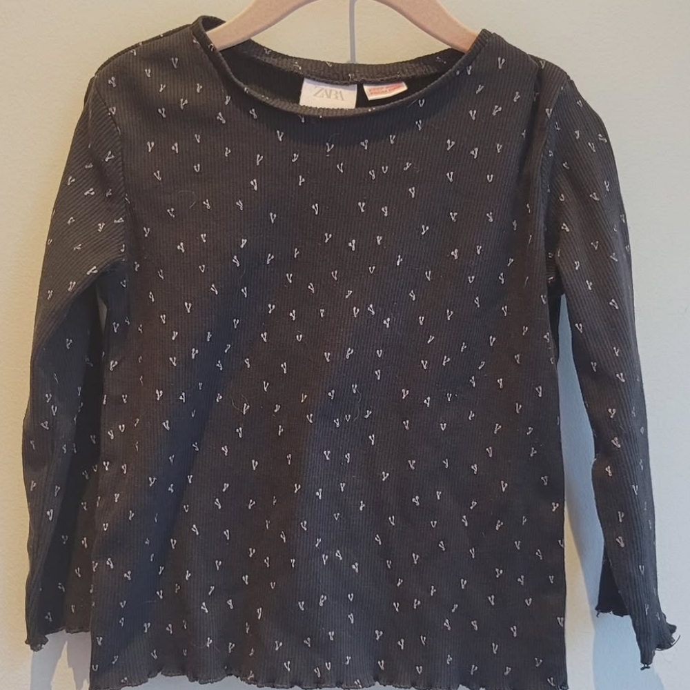 Zara 3t Lettuce Hem Ribbed Long Sleeve